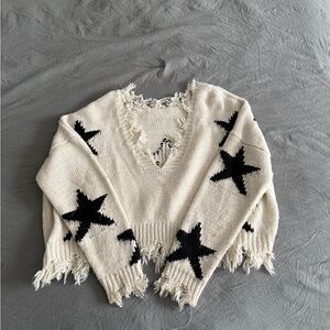 Zara V-Neck Sweater with Black Stars